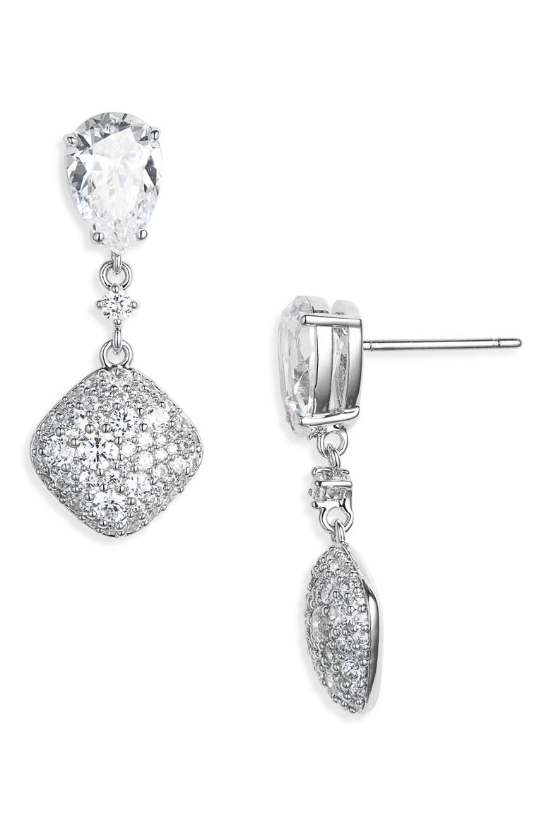 Crushed Pavé Cubic Zirconia Drop Earrings, Main, color, RHODIUM