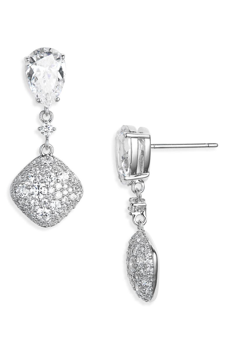 Nadri Crushed Pavé Cubic Zirconia Drop Earrings, Main, color, Rhodium