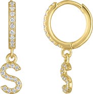 FZN Pavé Cubic Zirconia Initial Huggie Drop Earrings
