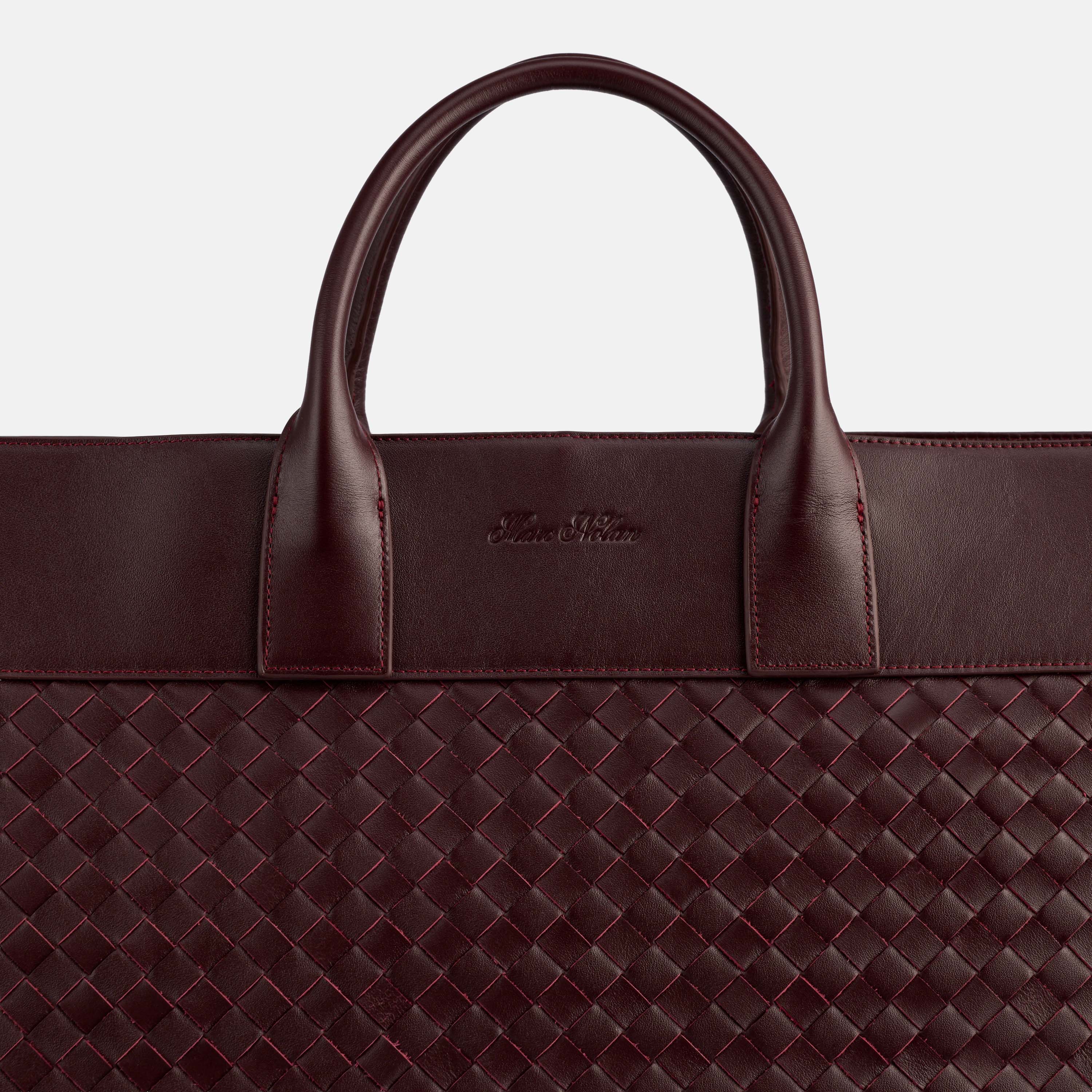 Large Woven Calfskin Leather Weekender, Alternate, color, Oxblood