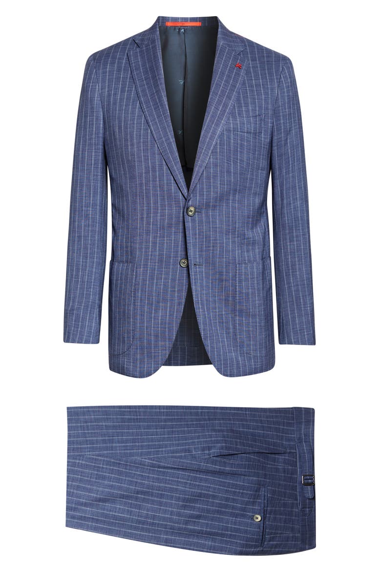Capri Denim Effect Wool Blend Rigato Suit, Alternate, color, BLUE