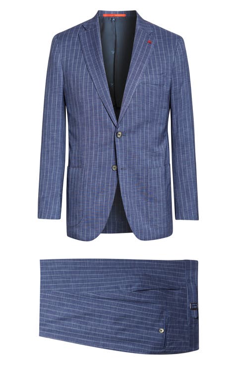 Capri Denim Effect Wool Blend Rigato Suit
