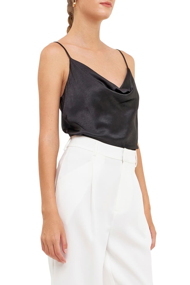 Cowl Neck Camisole, Alternate, color, BLACK