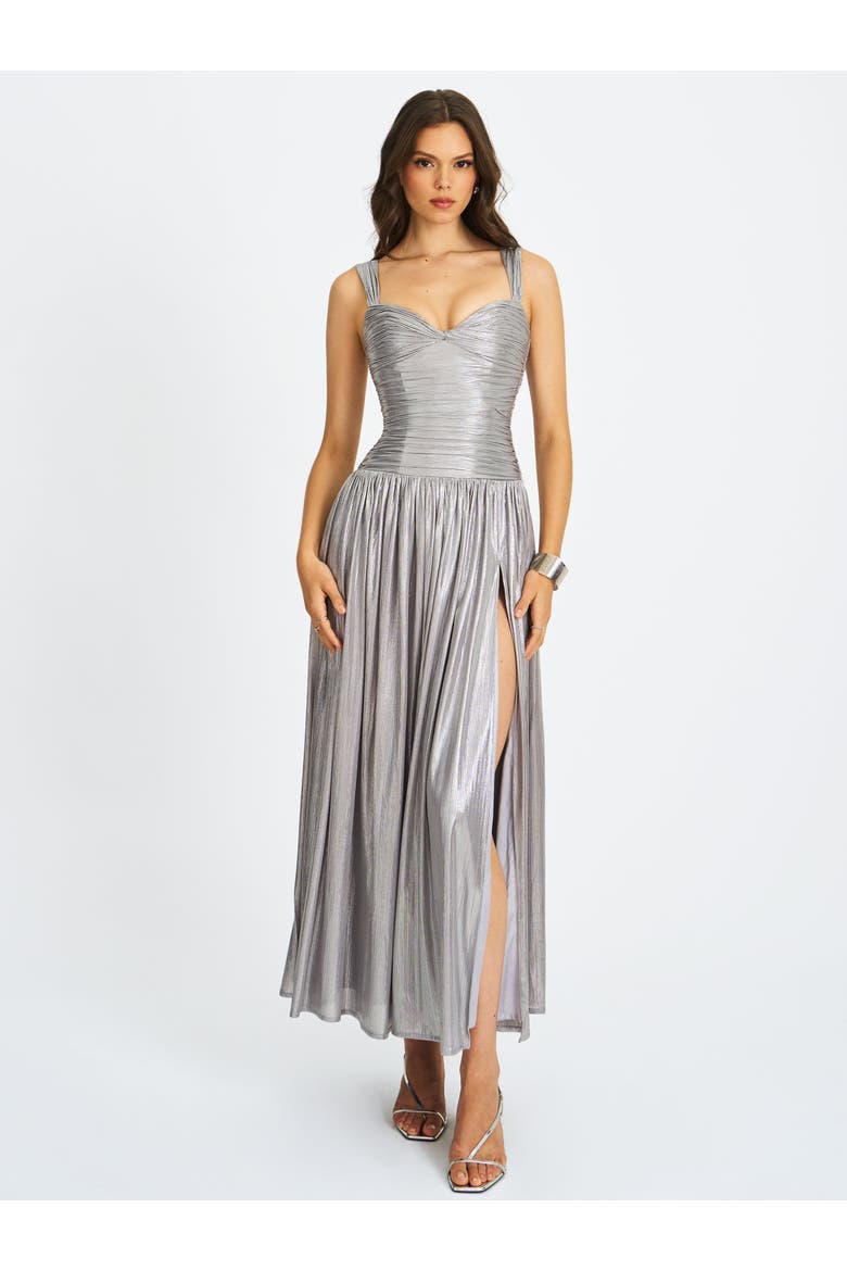 Palmer Glitter Drop Waist Maxi Dress, Alternate, color, Silver
