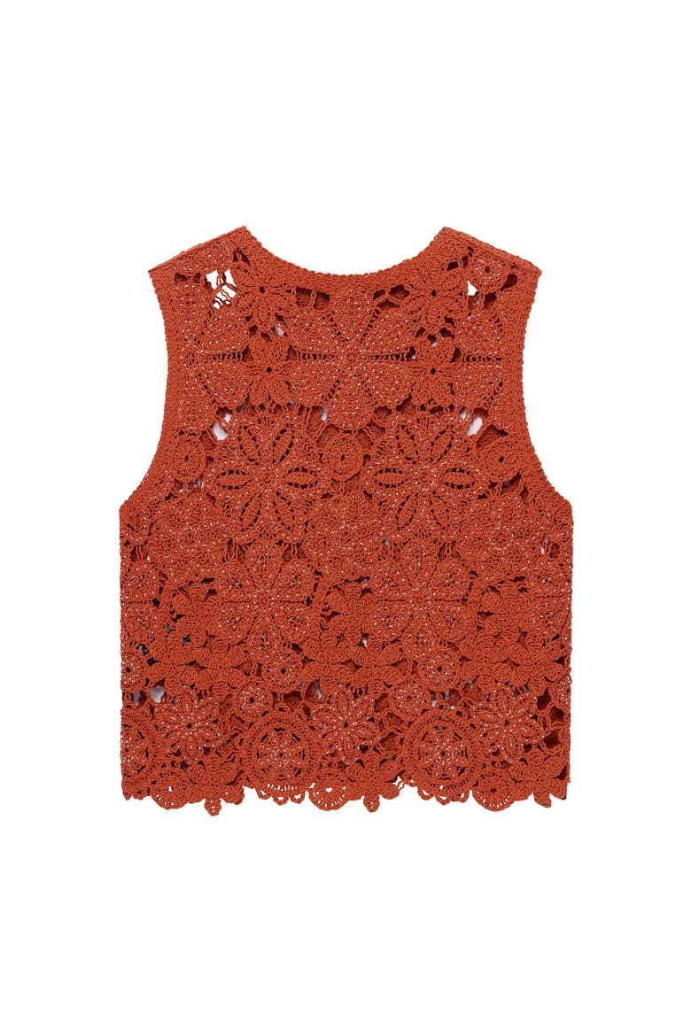 Cotton Blend Crochet Top, Alternate, color, Orange