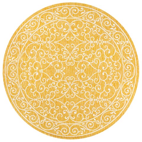 Charleston Vintage Filigree Textured Weave Indoor/Outdoor Round Area Rug