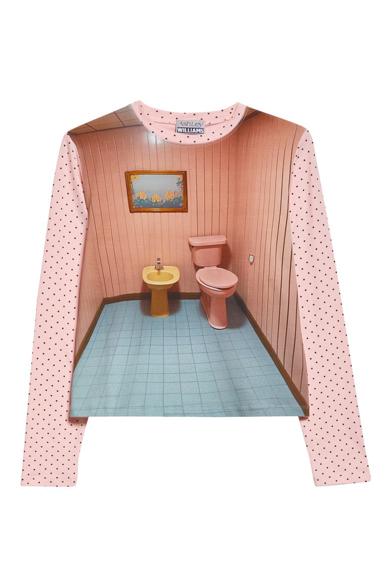 トップス Ashley Williams / L/S T-SHIRT / BATHROOM Ashley Williams Bathroom Print Long Sleeve Cotton T-Shirt (Women