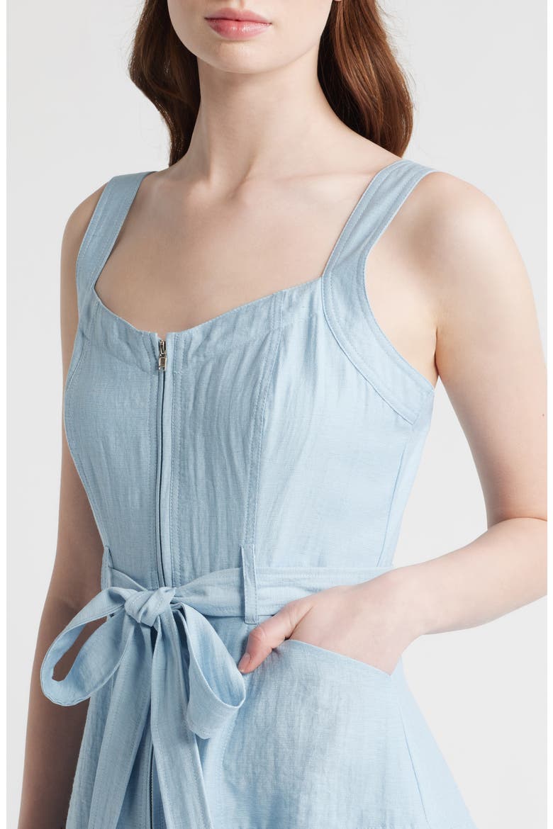 Zip Front Tie Belt Tiered Sundress, Alternate, color, LIGHT BLUE