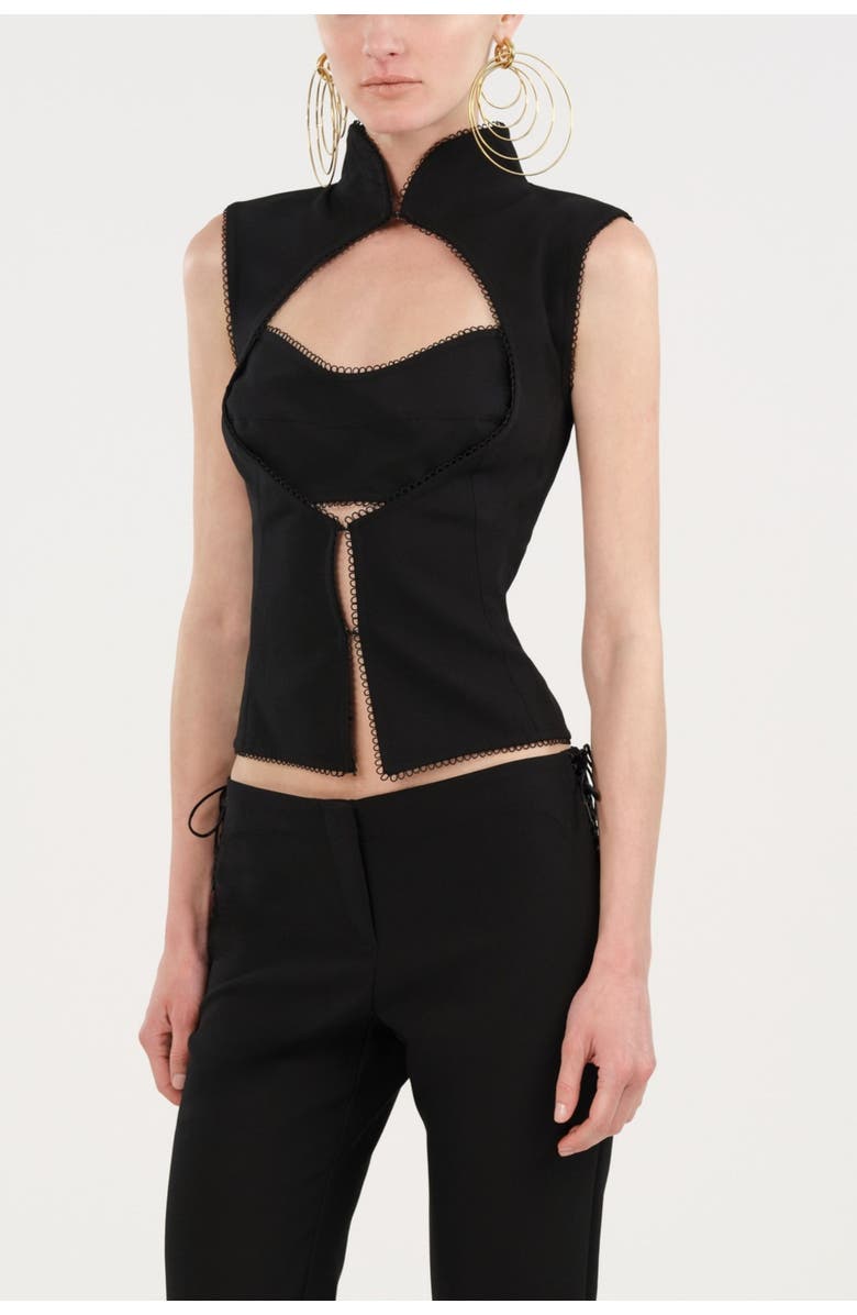 Nocturne Braid-Trim Bustier Top with Built-In Bra, Alternate, color, Black