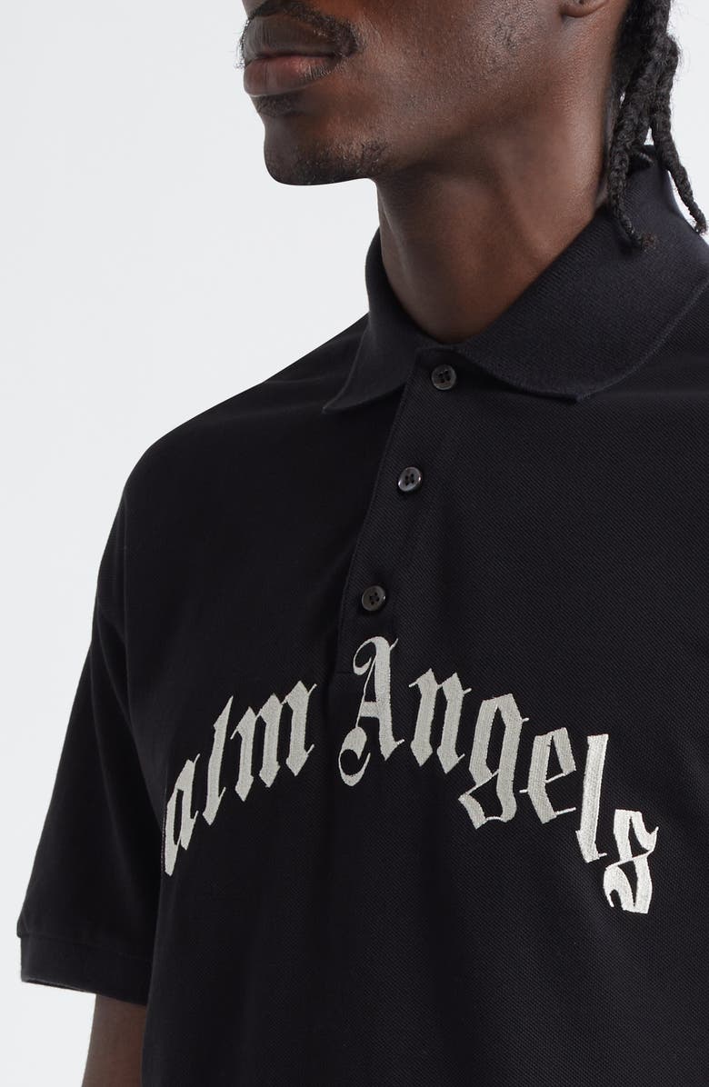 Palm Angels Curved Logo Cotton Polo, Alternate, color,