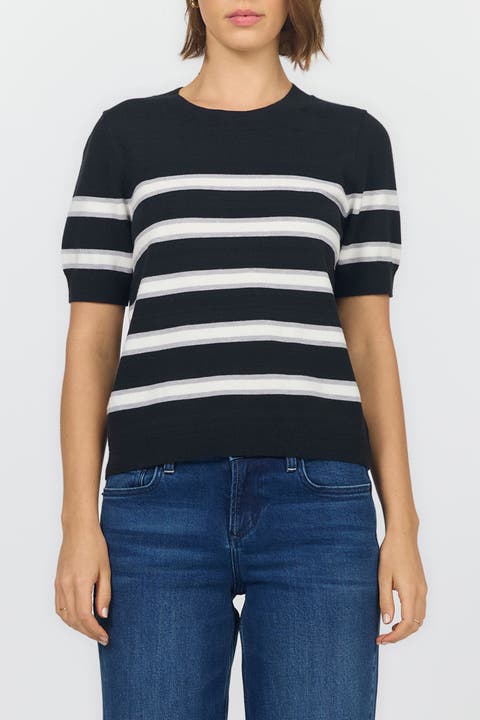 Amaris Short Sleeve Crew Neck Stripe Sweater