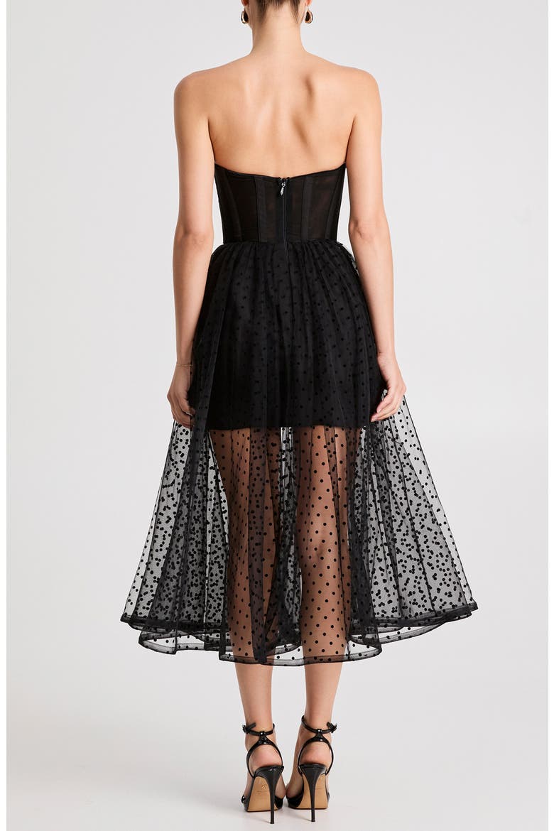 Valen Flocked Strapless Party Dress, Alternate, color, BLACK