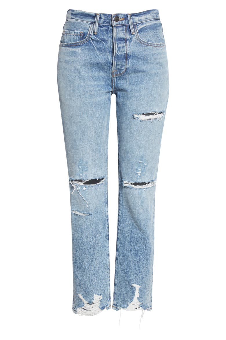 Le Original Ripped High Waist Ankle Boyfriend Jeans, Alternate, color, CASCADE BLUE RIPS