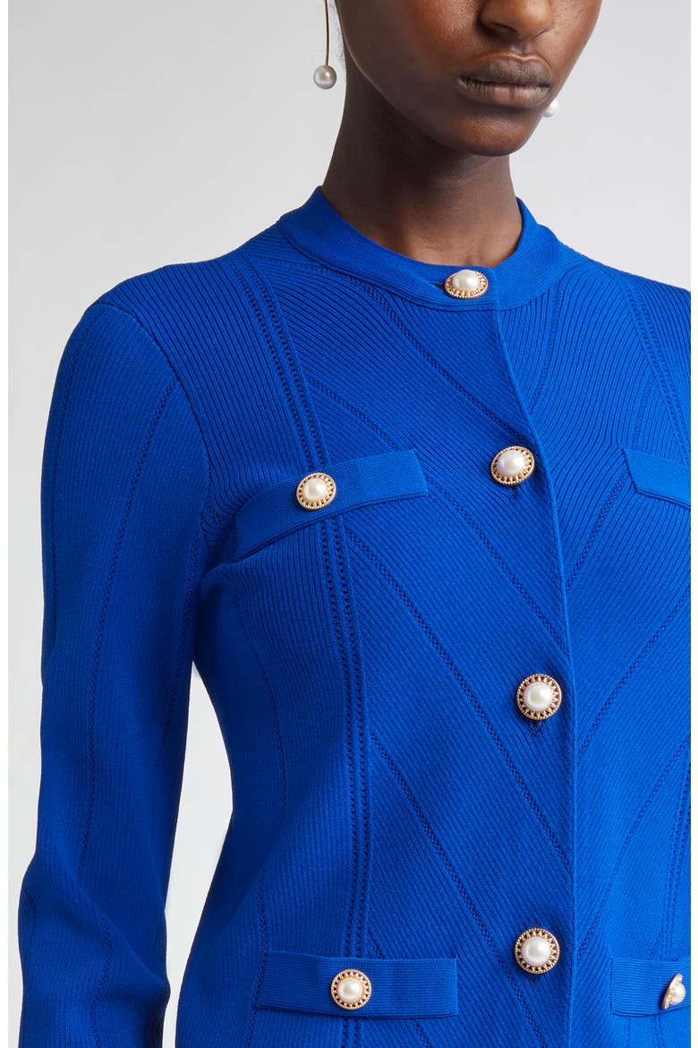 Moving Ribs Pointelle Knit Jacket, Alternate, color, COBALT