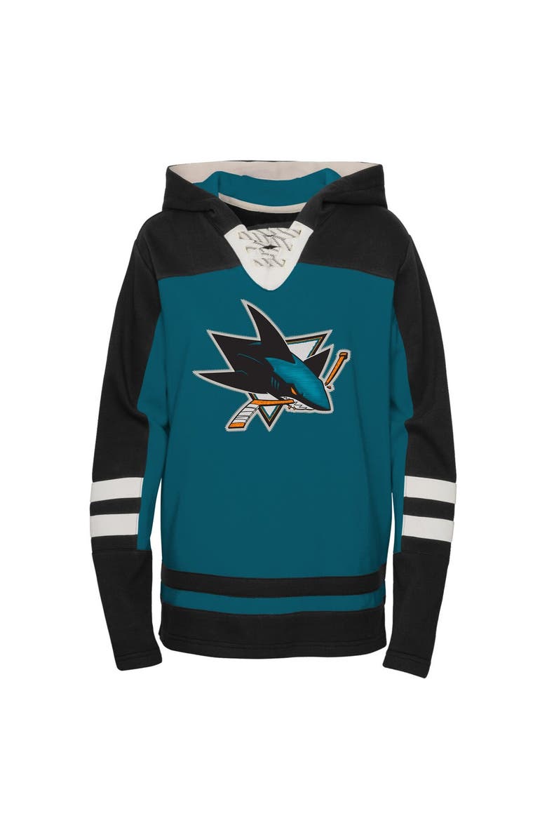 Outerstuff Youth Teal San Jose Sharks Ageless Revisited Lace-Up V-Neck Pullover Hoodie, Alternate, color, 