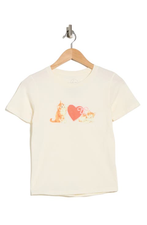 Cat Holding Hearts Cotton Graphic T-Shirt