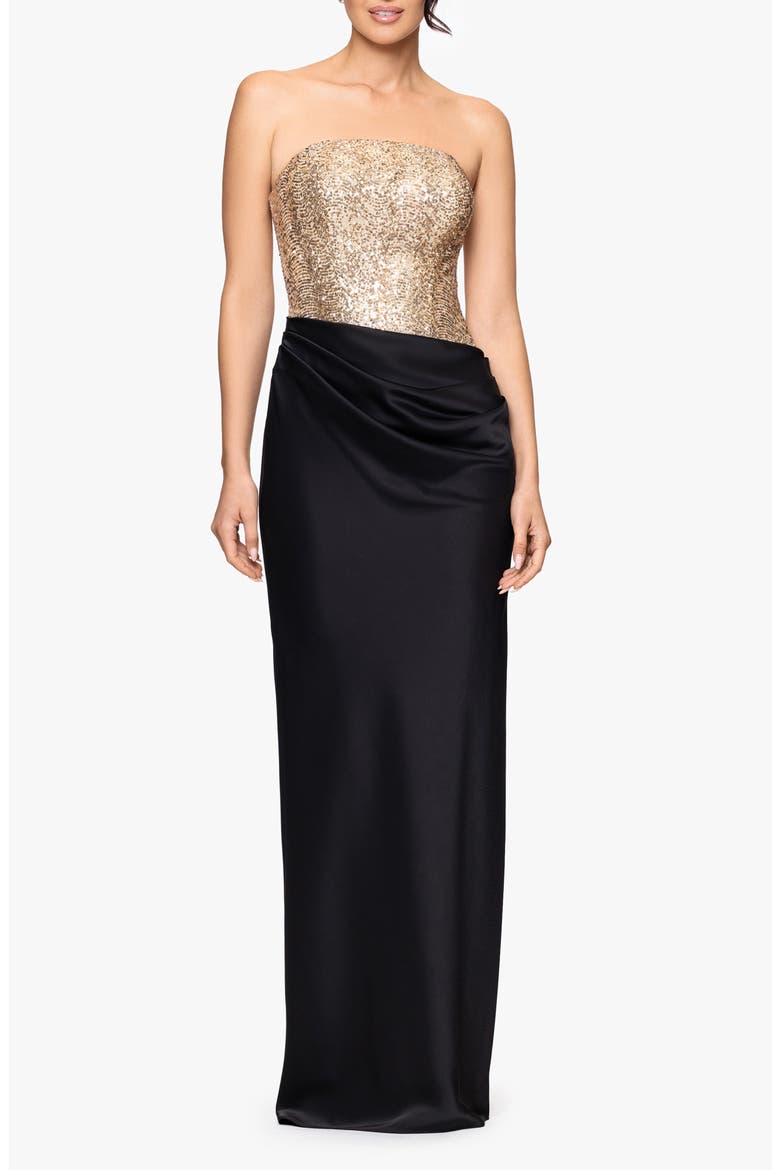Sequin Bodice Strapless Gown, Main, color, BLACK/ GOLD