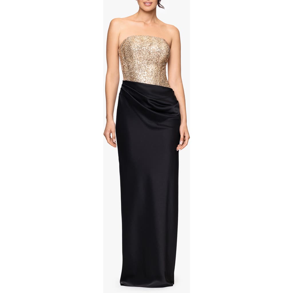 Betsy & Adam Sequin Bodice Strapless Gown In Animal Print
