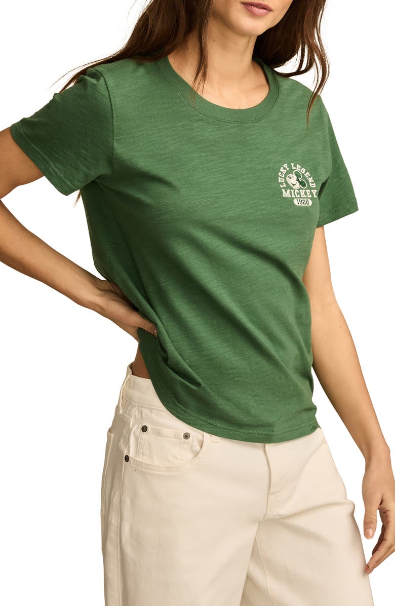 Lucky Brand Mickey Mouse Feel the Luck Embroidered Cotton Graphic T-Shirt, Alternate, color, 