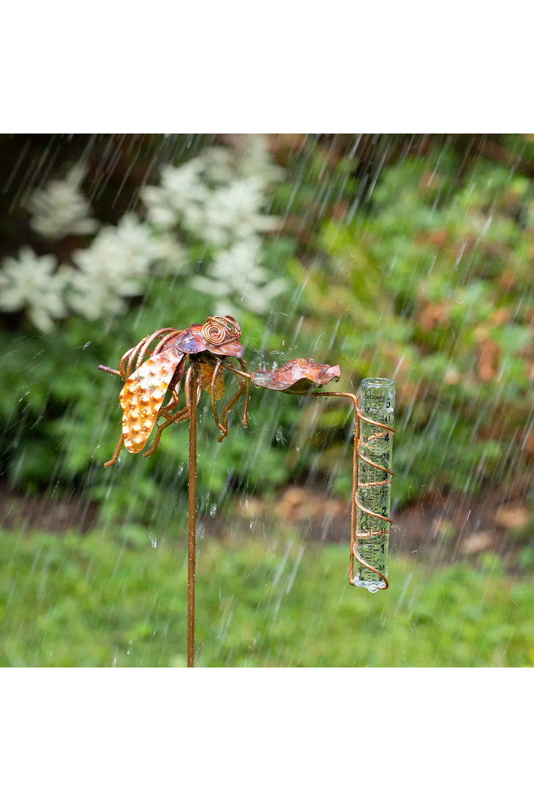 Bee Rain Gauge with Bee Drinking Cup by Haw Creek Forge, Main, color, Copper Patina
