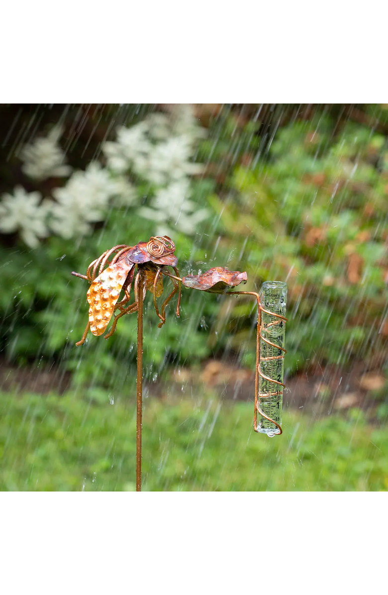 Uncommon Goods Bee Rain Gauge with Bee Drinking Cup by Haw Creek Forge, Main, color, Copper Patina
