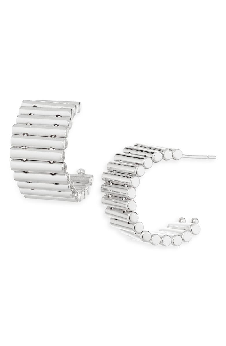 Sterling Forever Harla Ribbed Hoop Earrings, Main, color, Silver