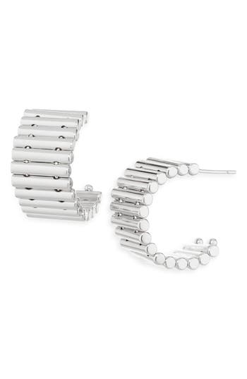 Sterling Forever Harla Ribbed Hoop Earrings In Silver