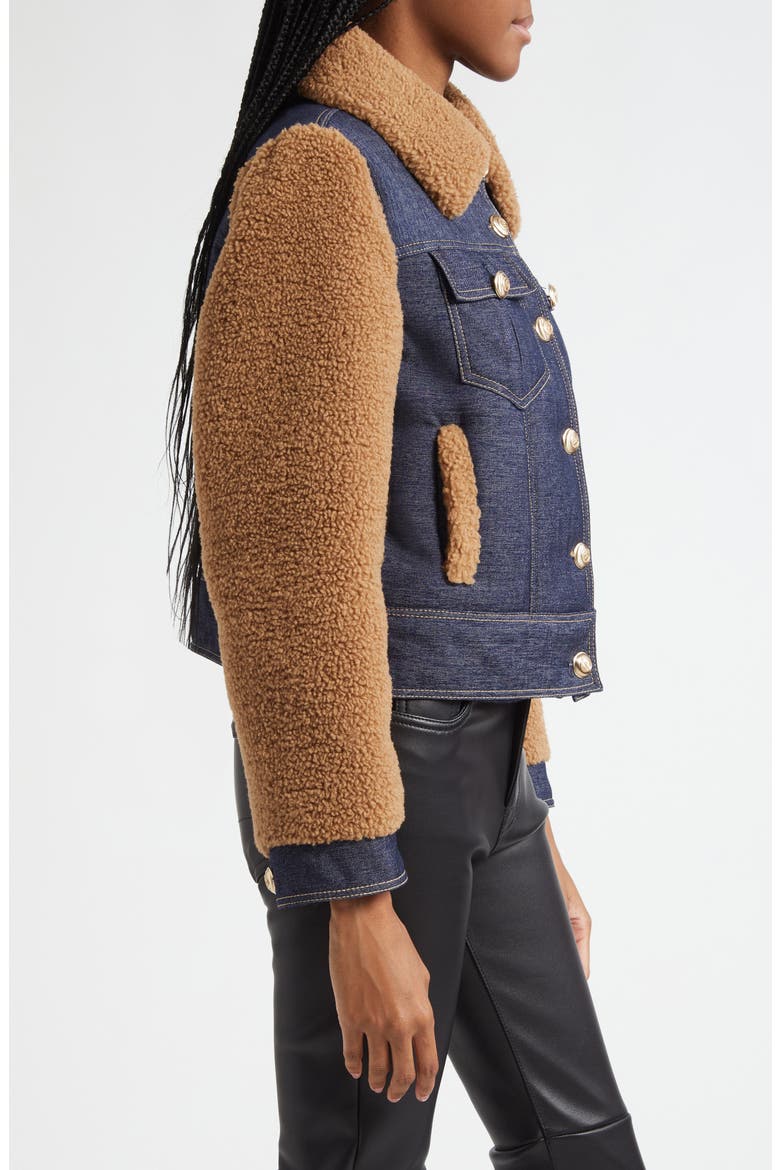Belinda Faux Shearling & Denim Mixed Media Jacket, Alternate, color, BROWN SANDSTONE