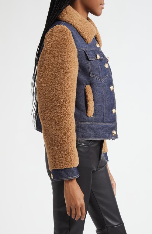Cinq À Sept Belinda Faux Shearling & Denim Mixed Media Jacket In Blue