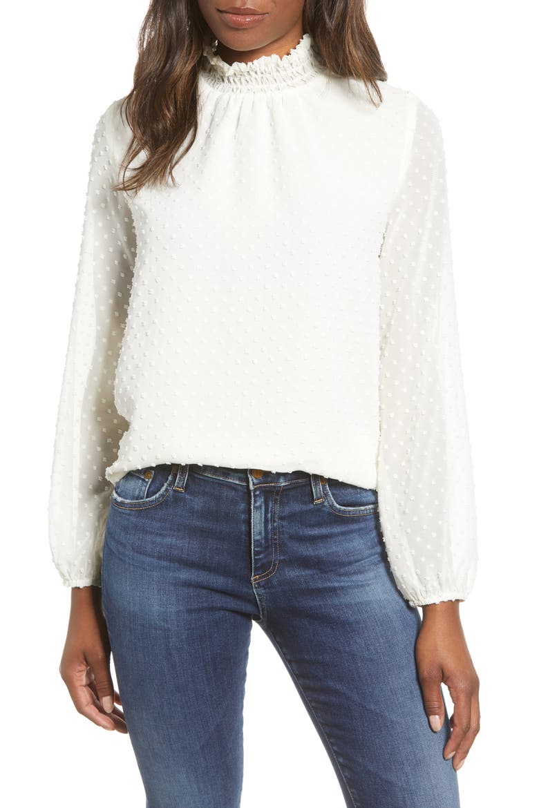 Gibson Victorian Long Sleeve Swiss Dot Blouse, Main, color, IVORY