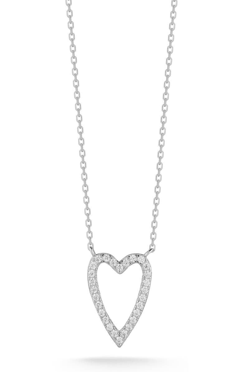 GLAZE JEWELRY Cubic Zirconia Open Heart Pendant Necklace, Main, color, Silver