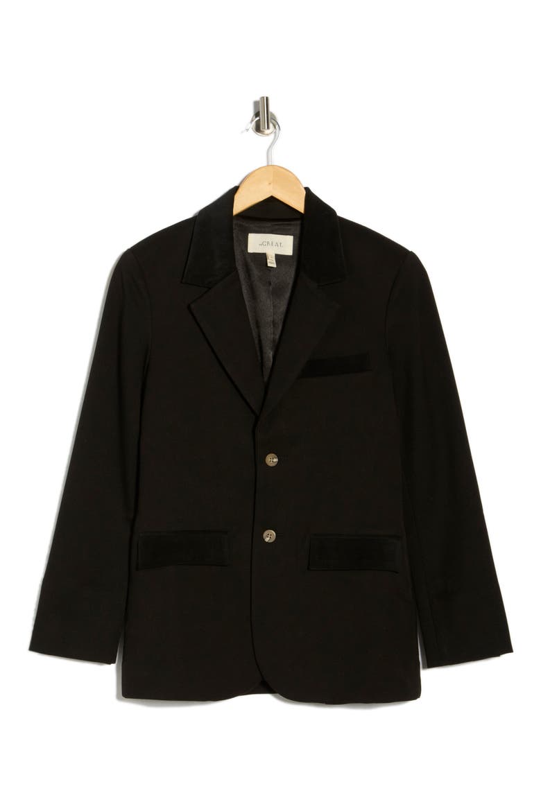 The Velvet Trim Blazer, Alternate, color, BLACK