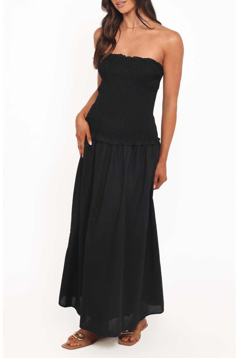 Bea Strapless Cotton & Linen Maxi Dress, Alternate, color, BLACK