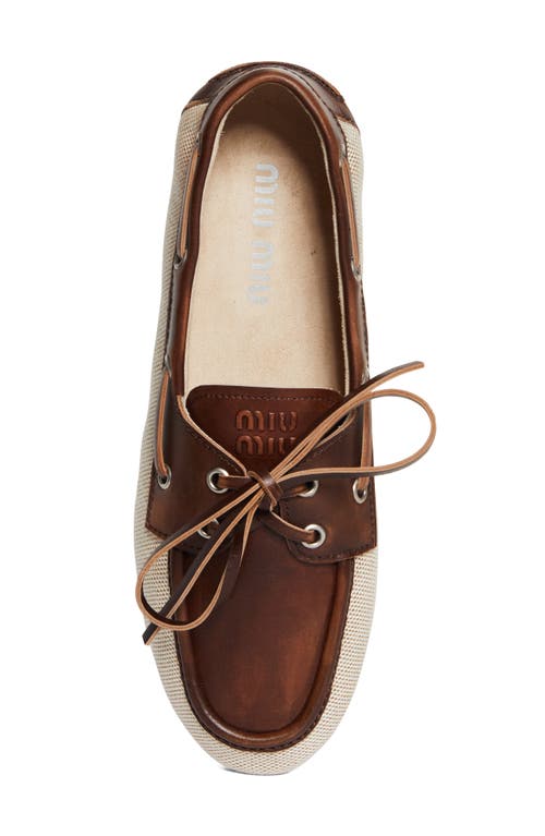 MIU MIU MIU MIU CANVAS & LEATHER BOAT SHOE 