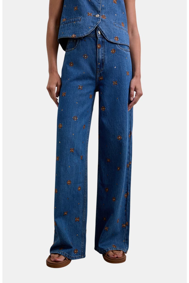 Embflower Denim Pant, Main, color, Indigo
