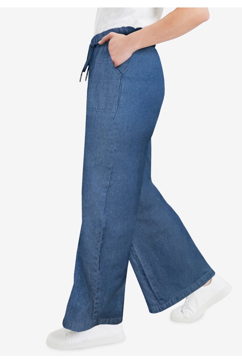 Drawstring Denim Wide-Leg Bottoms., Alternate, color, MEDIUM WASH