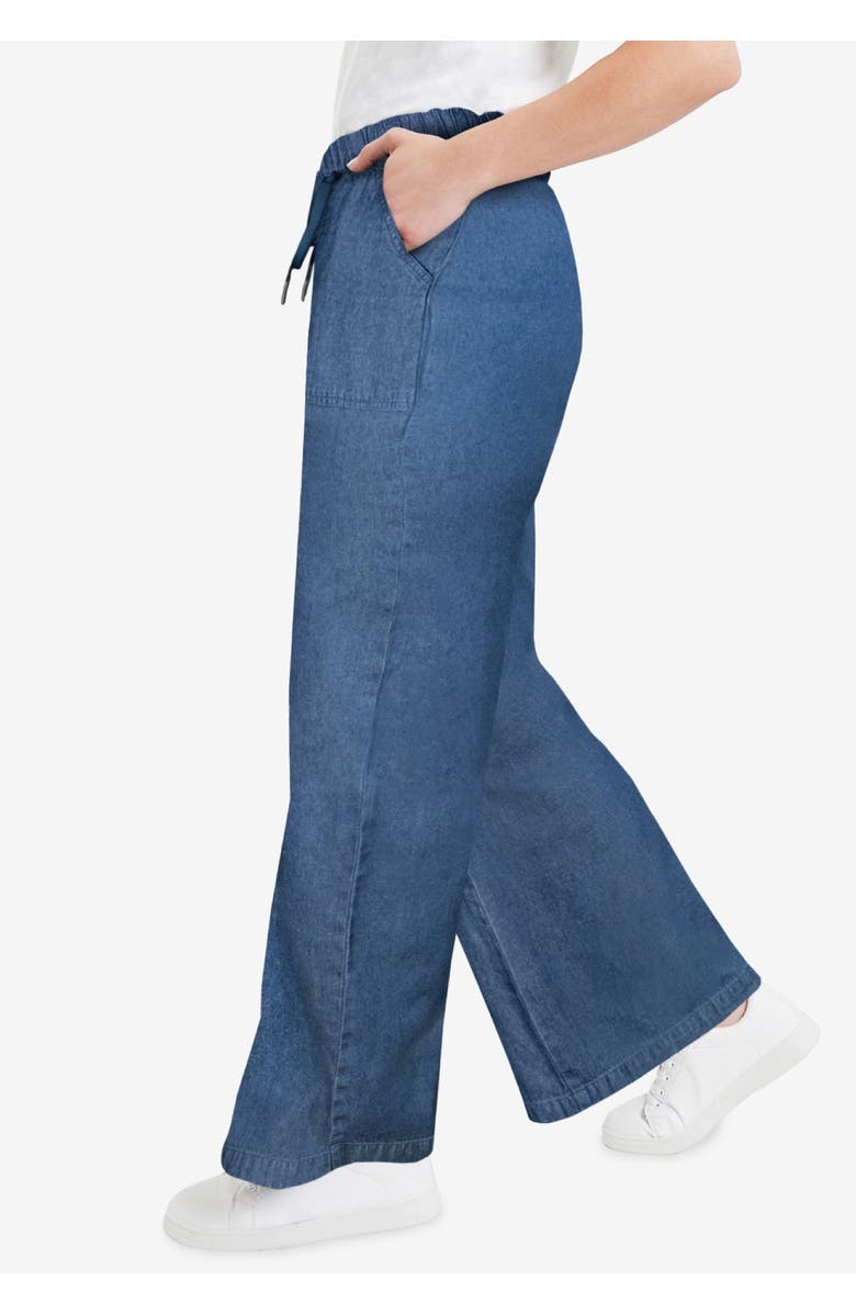 June + Vie Drawstring Denim Wide-Leg Bottoms., Alternate, color, Medium Wash