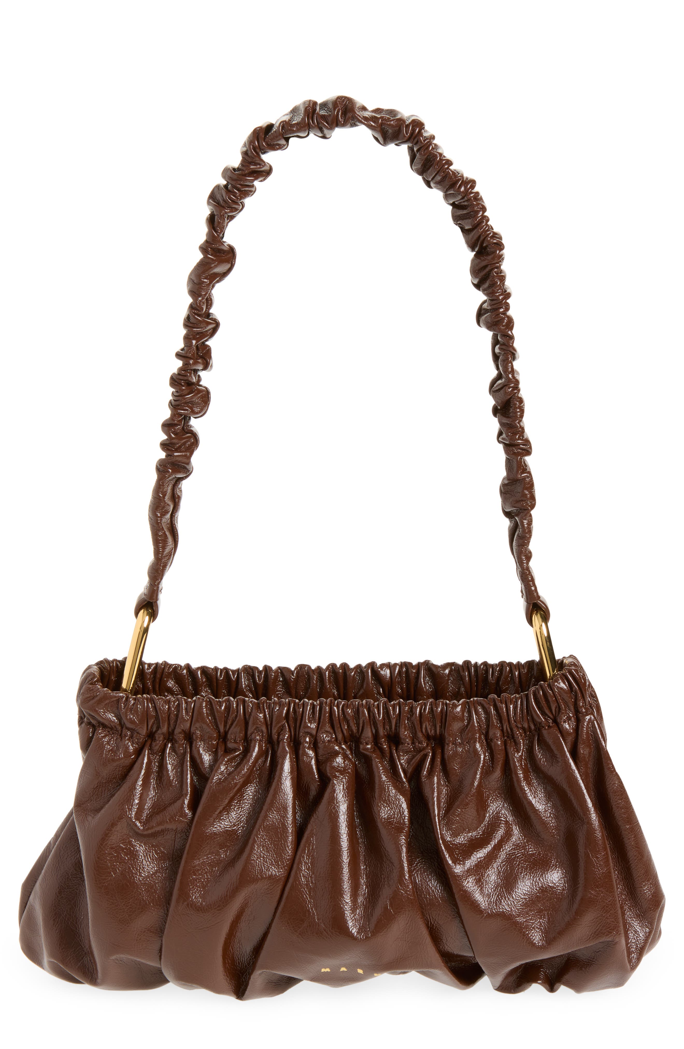 Marni Ruched Leather Shoulder Bag, Main, color, Sudan