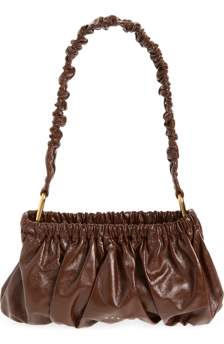 Marni Ruched Leather Shoulder Bag, Main, color, Sudan