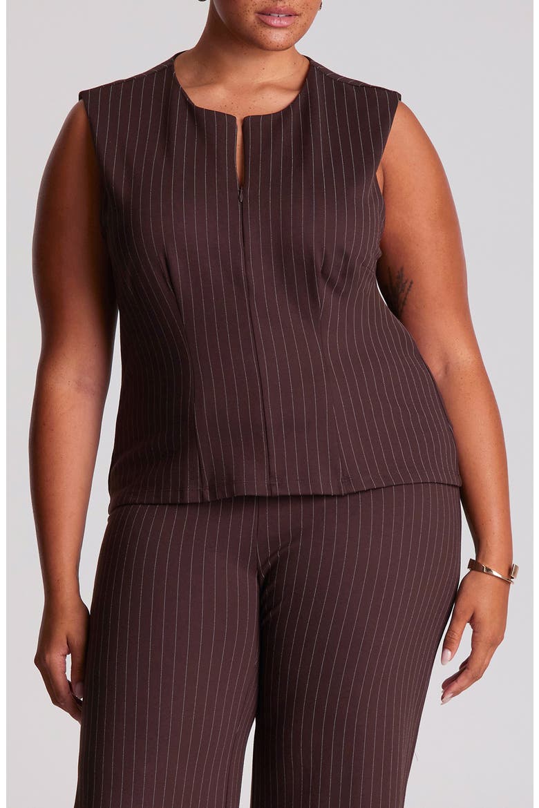 Marley Pinstripe Zip Vest, Main, color, CHOC STRIPE