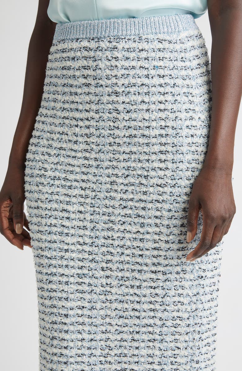 ST. JOHN Sequin Metallic Eyelash Knit Skirt, Alternate, color, Aqua/ White