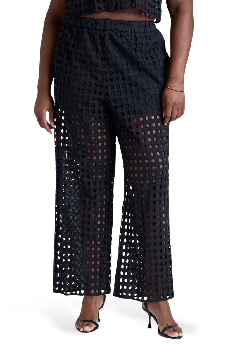 ELOQUII Eyelet Wide Leg Pull-On Pants, Main, color, 