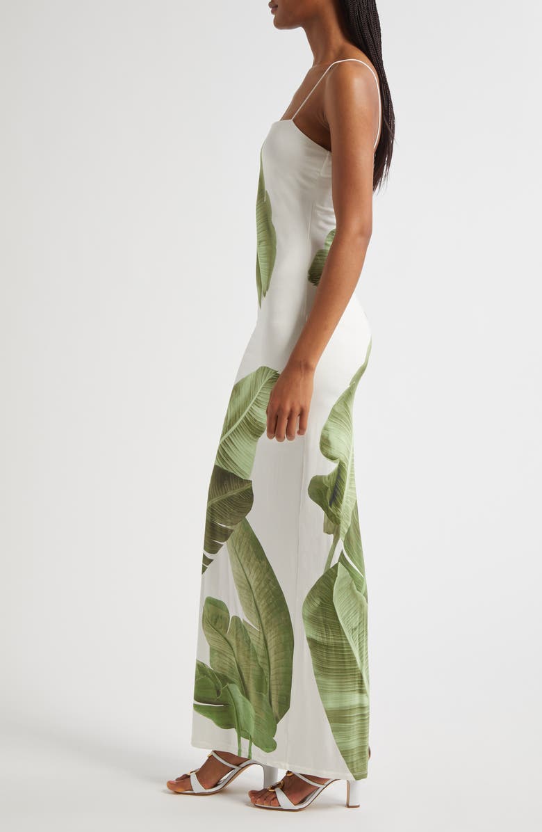 Alice + Olivia Fifi Palm Column Maxi Dress, Alternate, color, Jungle Palm Off White