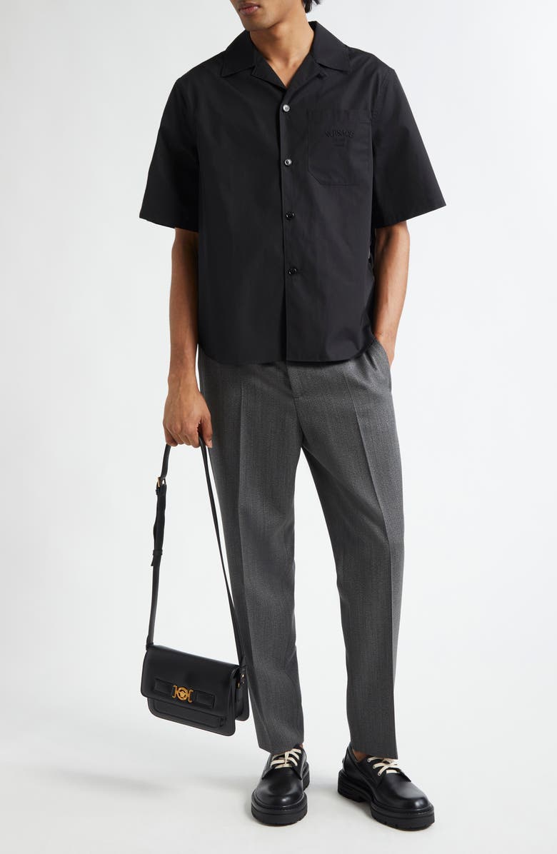 Versace Medusa Chains Cotton Poplin & Silk Camp Shirt, Alternate, color, 