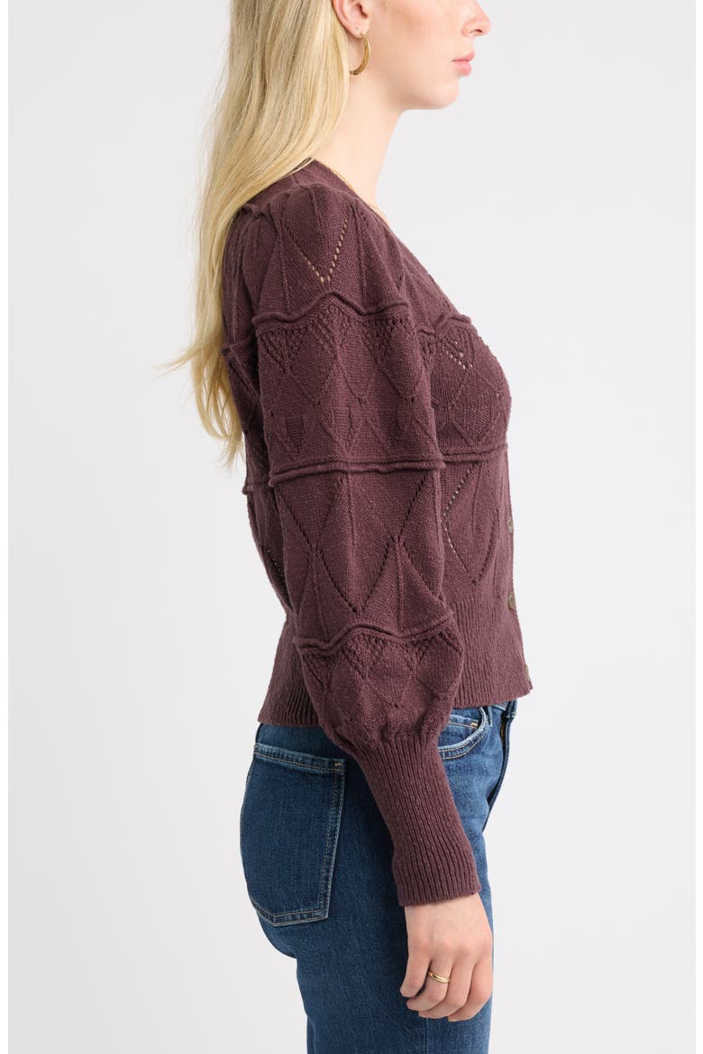 Pointelle Knit Button Front Cotton Cardigan, Alternate, color, BURGUNDY FUDGE