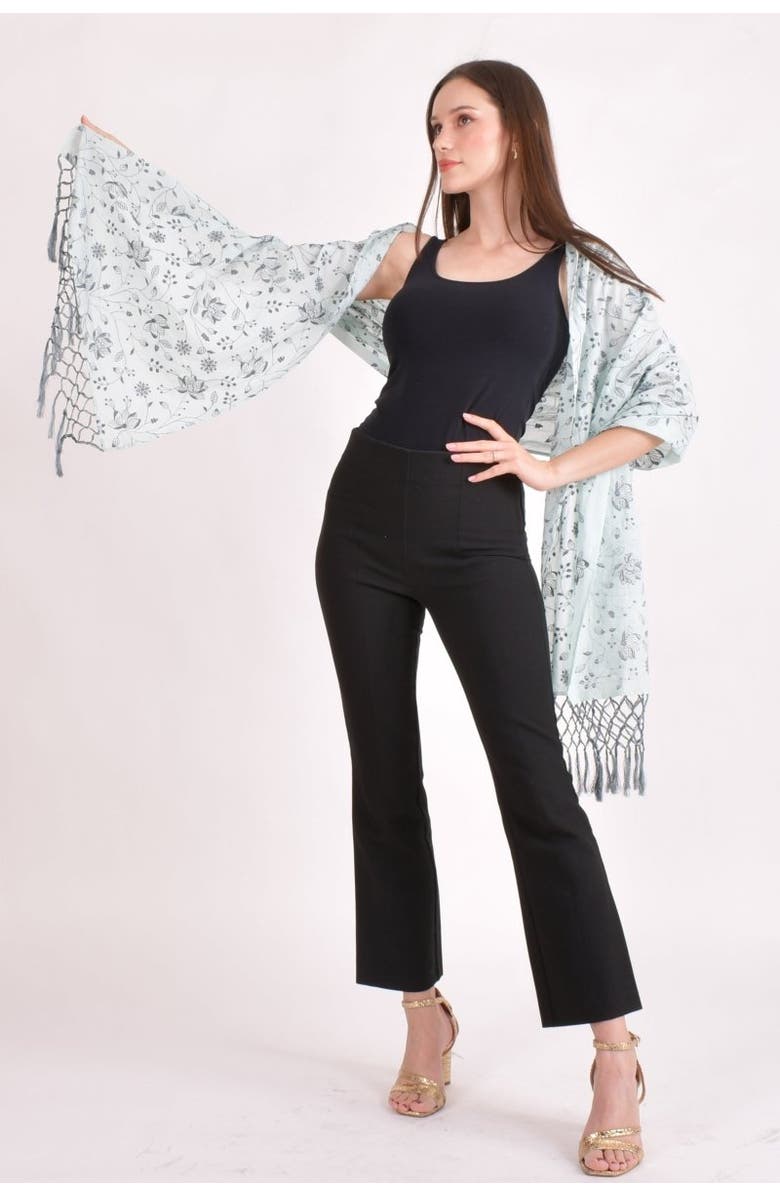 RAAS Embroidered Mul Cotton Scarf Wrap, Alternate, color, Sage Green