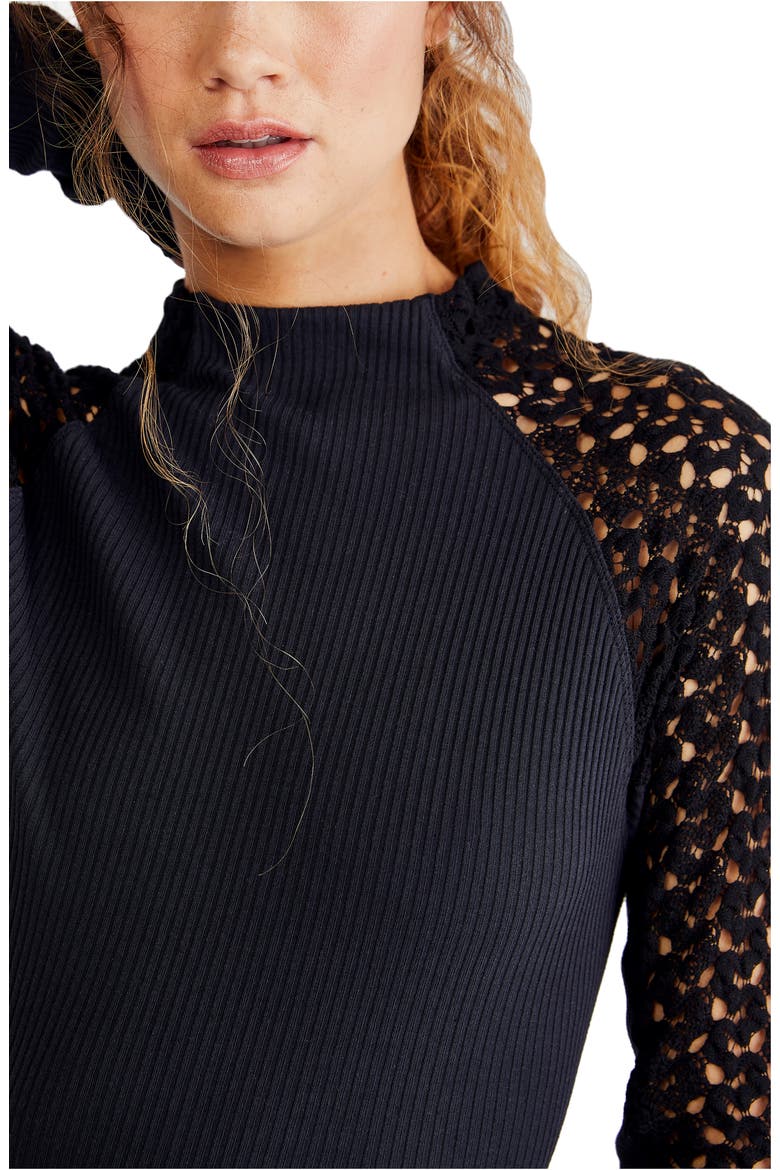 Celmente Lace Sleeve Mock Neck Top, Alternate, color, BLACK