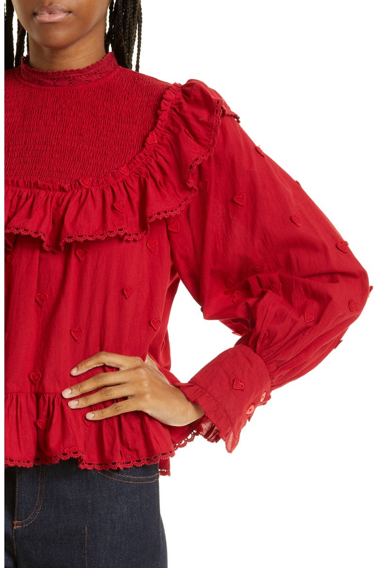 Heart Appliqué Cotton Blouse, Alternate, color, RED