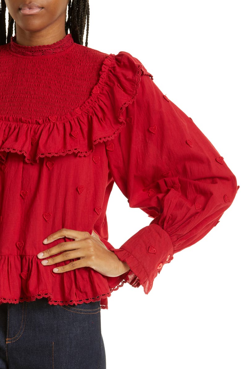 FARM Rio Heart Appliqué Cotton Blouse, Alternate, color, 