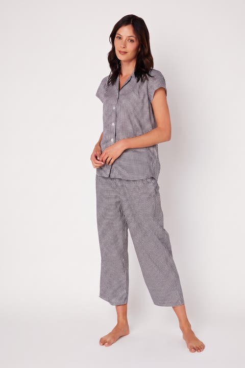 Gingham Pima Cotton Short-Sleeved Capri Pajama Set